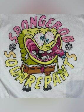 SpongeBob Squarepants Embroidered & Graphic White Tee Shirt Kids Size Boys 10/12